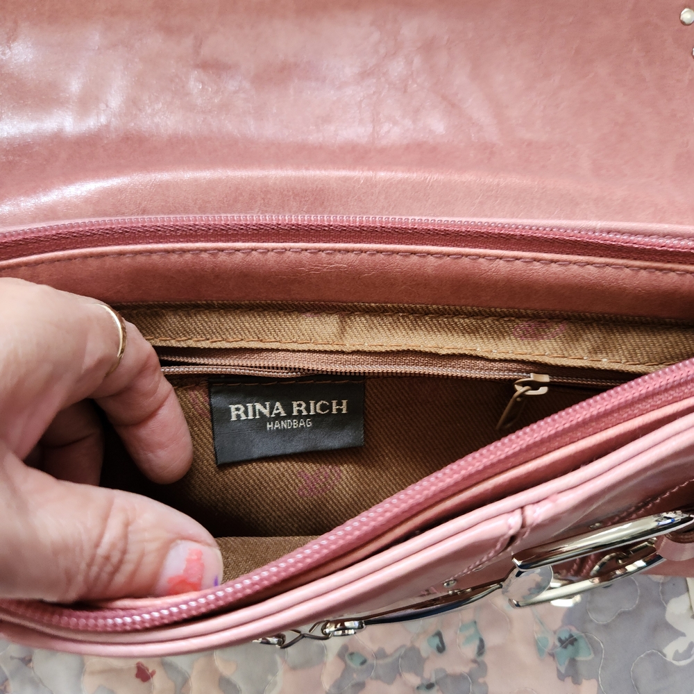 Rina Rich Pink Studded Leather Shoulder Bag - Picture 3 of 6